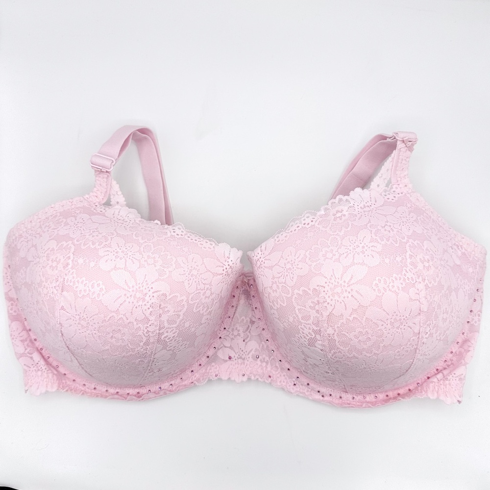 VS Pink Light Pink All Over Lace & Rhinestone Lightly Lined Balconette Bra